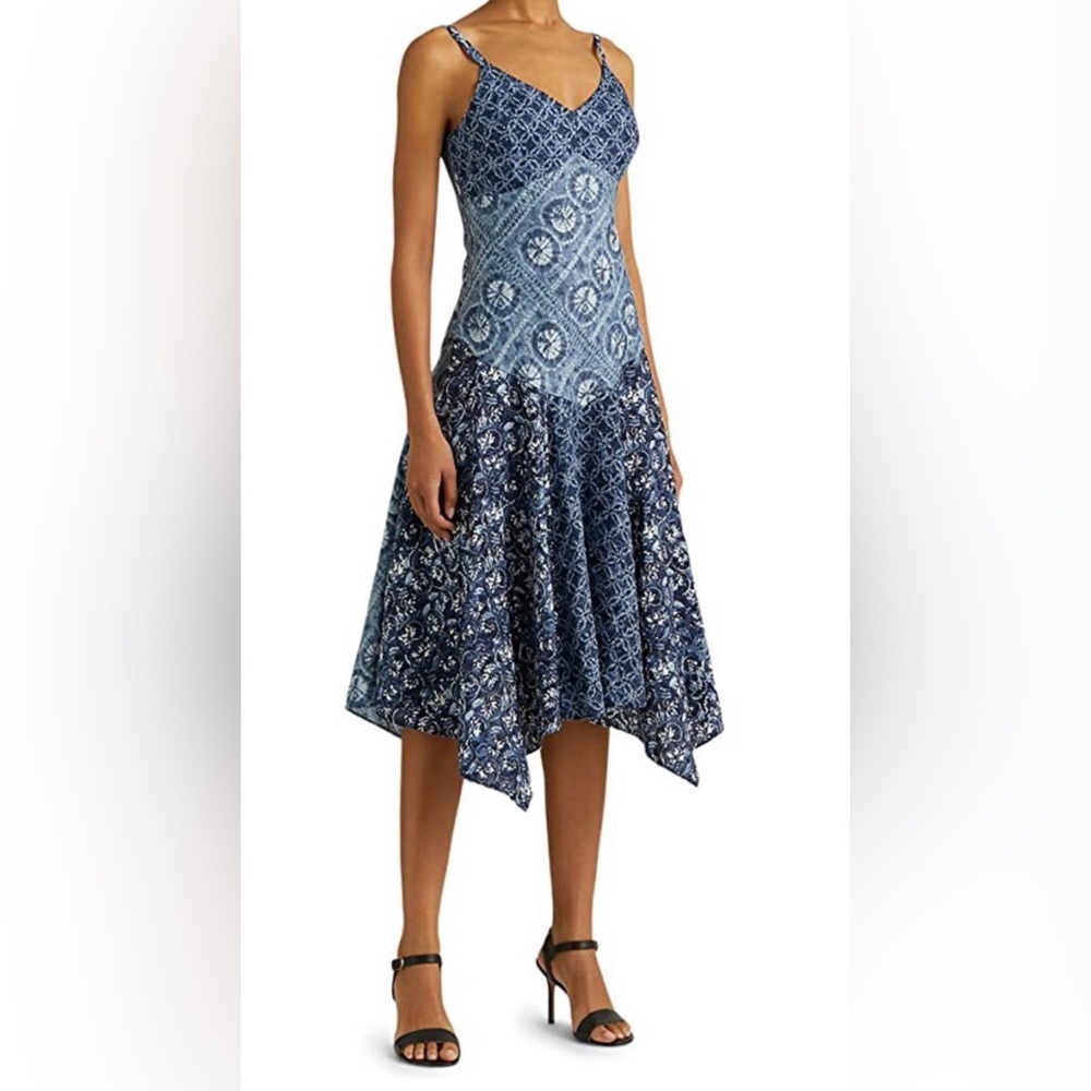 Lauren Ralph Lauren Blue Patchwork Asymmetrical dress - linen